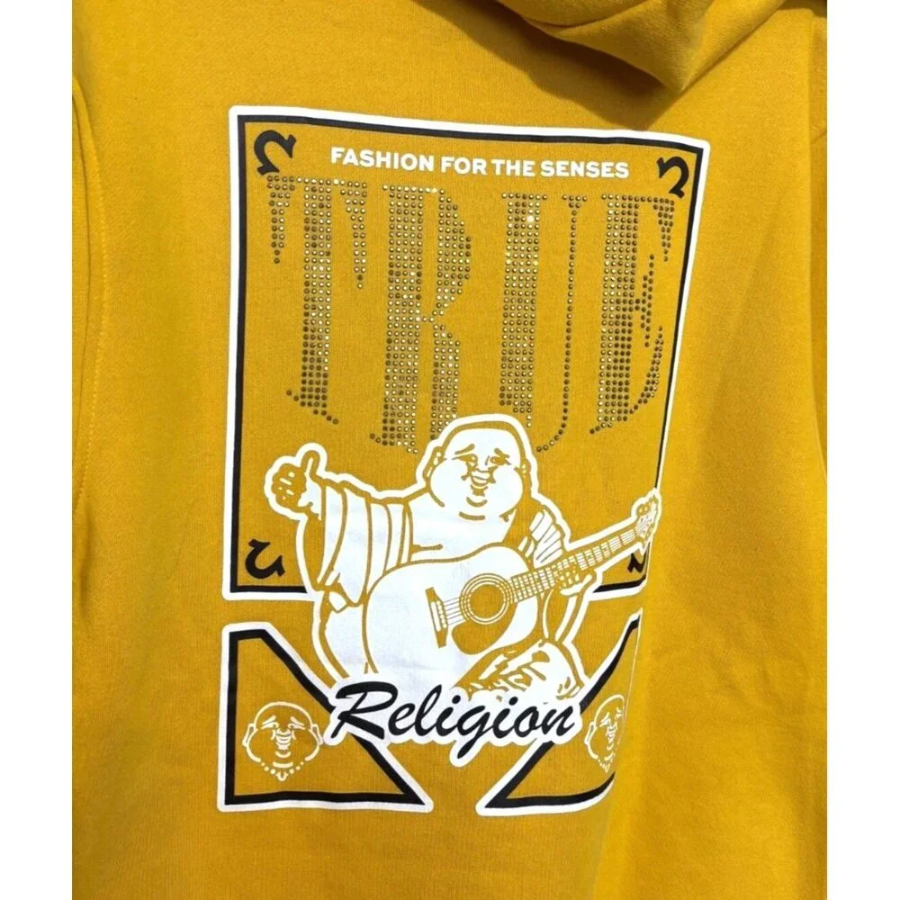 True Religion Men’s XL Mustard Yellow Buddha Graphic Zip Hoodie NWT Streetwear‎